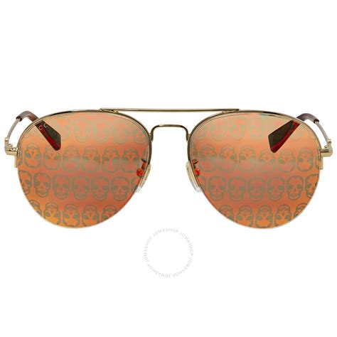 gucci gg0107s gold sunglasses sonnenbrille orange mirror skull 56mm